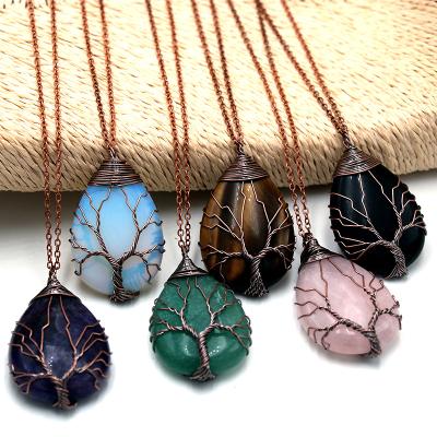 China Wholesales Classical Labradorite necklace natural stone pendant wrap braid yoga jade stone necklace healing stone necklace natur for sale