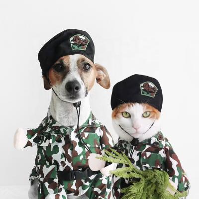 China Funny Cute Halloween Pet Cat Dog Soldier Army Costume Viable Military Hat Cloths Funny Pet Costumes for sale