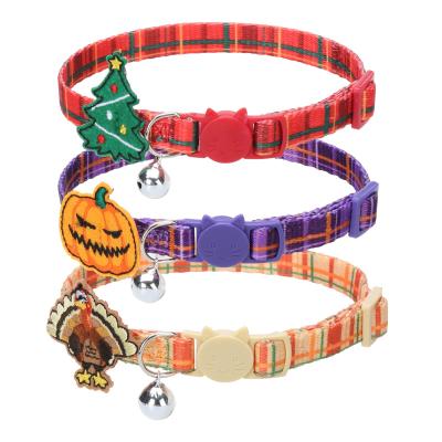 China DETACHED Cat Collars for Halloween Thanksgiving Day Christmas 3 Packs Soft Adjustable Breakaway Kitty Collars with Bells Quick Release for sale