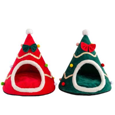 China Removable Cover Pet Supplies Sponge Cat Nest Pet Bed Tent Christmas Three-Dimensional Creative Hat Shaped Dog Nest for sale