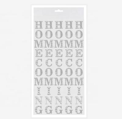 China Waterproof+Eco-friendly Silver Custom Rhinestone Letters Glitter Adhesive Crystal Sticker Mini Alphabet Stickers for sale