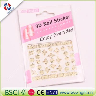 China Safe and Non-toxic Hot 3d Designs Beauty Gold/Silver Stamping Decals Nails Art Tips Decorations Nail Stickers Glitter for sale