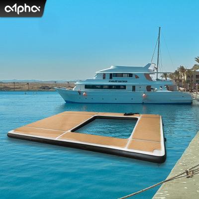 China PVC Inflatable Floating Dock Inflatable Pool Aqua Floating Island Swim Platform Block With Safety Net for sale