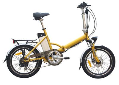 China Small folding electric bike yellow color , fold up electric bicycle with 3 level PAS speed for sale