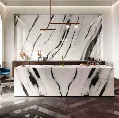 China Modern Polished China Wall Flooring Countertops Natural Black And Panda White Slab Stairs Decor Marble Bookmatch With Black Vein for sale