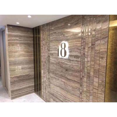 China Modern Polished Brown Veins Travertine For Wholesale Wall Cladding Silver Gray Travertine Tiles And Slabs for sale