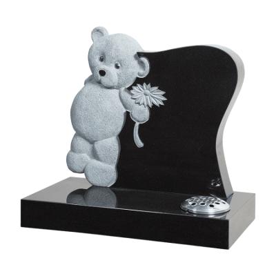 China Modern Factory Hand Carved Flower Star Teddy Bear Black Granite Pet Child Memorial Headstone Headstone for sale