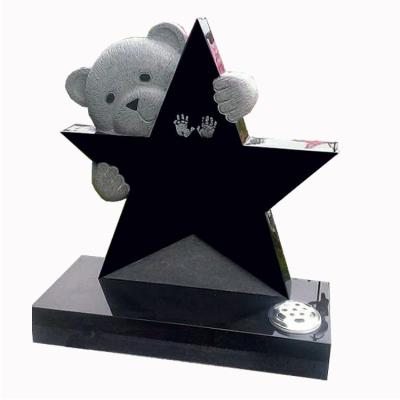 China Modern Shanxi Black Granite Monuments Pet Kid Teddy With Star Design Baby Monument Stone Design Granite Tombstone Marker Headstone for sale