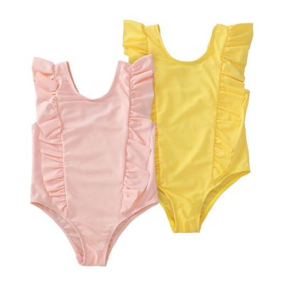 China Other Hot Selling Solid Color Flying Sleeve Halter One Piece Swimsuit For Babies Romper Clothes for sale