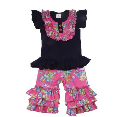 China Moq Sustainable Multi-styles Available Bottom Girls Ruffle Twirl Top With Quadruple Ruffle Pants Two Pieces Girls Clothing Sets Girls Dress for sale