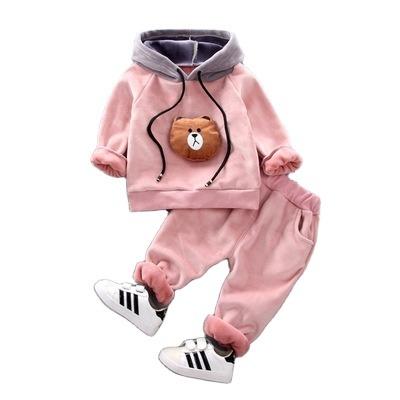 China New Long Sleeve Casual Wholesale Animal Cotton Hooded Coat Winter Warm Pants Brushed Kids Set For Boy And Girl for sale