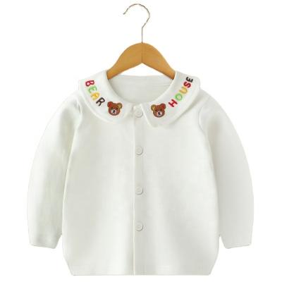 China Spring And Autumn Cotton Bottom Anti-Shrink Sweater For Kids Long Sleeve Lapel Girls Pure White T-shirts for sale