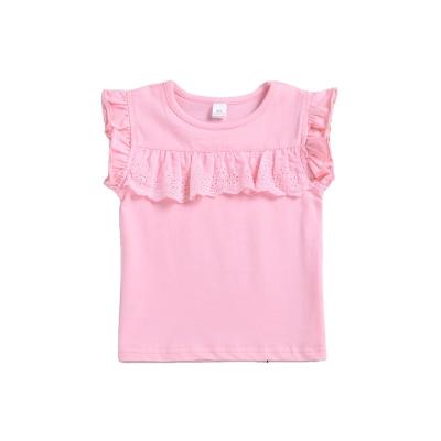 China New Summer Anti-Shrink Collar Lace Casual Sleeveless Round T-shirt For Kids Girls Color Pure Skin Friendly Baby Clothes for sale