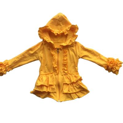 China Spring Autumn Kids Solid Cotton Ruffle New Arrival Anti-wrinkle Icing Hooded Jacket For Girls Boutique Children's Clothing for sale