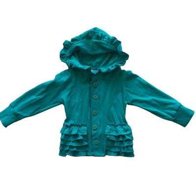 China Spring Autumn Kids Solid Cotton Quadruple New Arrival Anti-wrinkle Ruffle Hooded Jacket For Girls Boutique Children's Clothing for sale