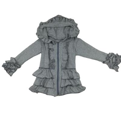 China Spring Autumn Kids Solid Cotton Ruffle New Arrival Anti-wrinkle Icing Hooded Jacket For Soft Girls Boutique Children's Wear Superior Girls for sale