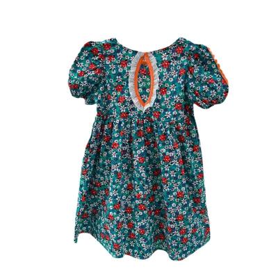 China Anti-wrinkle new wholesale summer halter cotton kids dress for girls with lace boutique floral girls clothing for sale