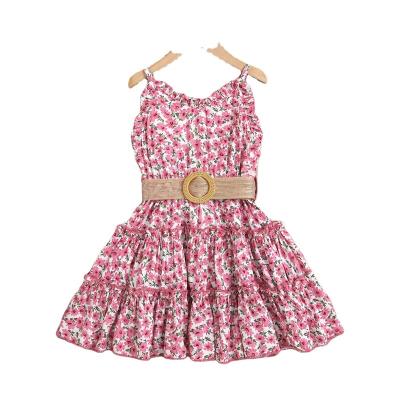 China Boutique Floral Dress Girls' Latest Anti-wrinkle Beach Holiday Slip Dress Children's Summer Cotton Clothing for sale