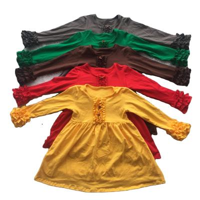 China Wholesale Anti-Wrinkle Summer Multicolor Optional Girls New Long Sleeve Twirl Solid Dress Icing Cotton Girls Soft Princess Top for sale