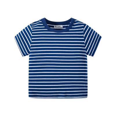 China Summer Lightweight Breathable Round Collar Short Sleeve Children Anti-Shrink Striped T-shirt 2022 Children's T-shirt for sale