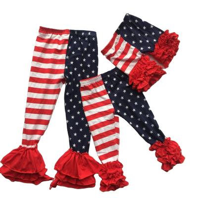 China Color Fade Proof Latest Stars And Stripes Printed Girls Ruffle Cotton Pants And Ice Shorts Baby Clothes for sale