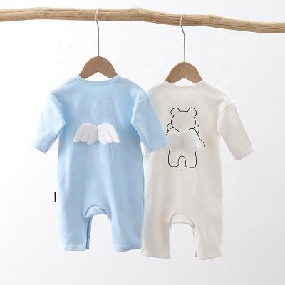 China Breathble RTS Autumn New Long Sleeve Cotton Pure Color Angel's Wings Baby Clothes Romper Style Baby Soft Comfortable Home Dress for sale