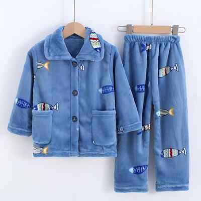 China Autumn And Winter New Casual Animal Printing Coral Fleece Children's Leisure Wear Suit Thick Warm Flannel Pajamas for sale