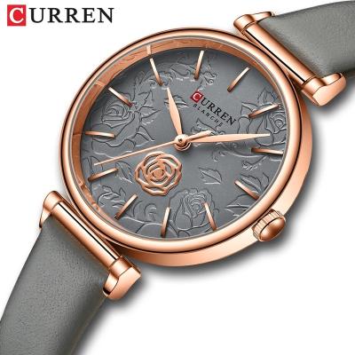 China CURREN Water Resistant Ladies Watches 2020 Fashion Leather Quartz Wristwatches Luxury Feminine Branded Women's Clock With Flower for sale