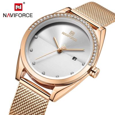 China Elegant Automatic Date NAVIFORCE Watches for Women Girls Rose Gold Luxury Diamond Ladies Wrist Watch Steel Band Waterproof Strap Synchronize for sale