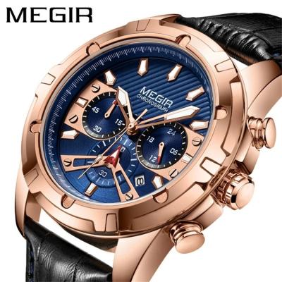 China Reloj Men's Watch Montre MEGIR 2102 Water Resistant Business Casual Luxury Mens Clock Sports Waterproof Date Chronograph Quartz Leather Watch for sale