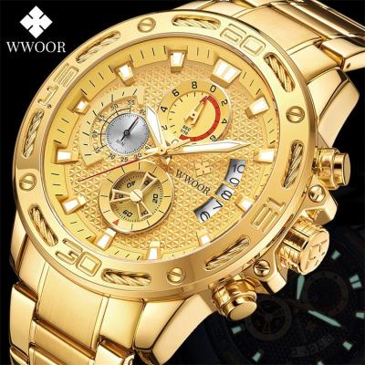 China 2022 Top Brand Wristwatch Female Luxury Stylish Clock Hands Chronograph Gold Round Quartz Man Waterproof Mens Watches WWOOR 8879 for sale