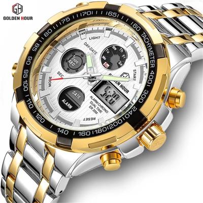 China Double Time 108 Time Zone Date Zone Stainless Steel Men Business Automatic Quartz Gold Military Watch Men Watches Male Date Calendar Clock for sale