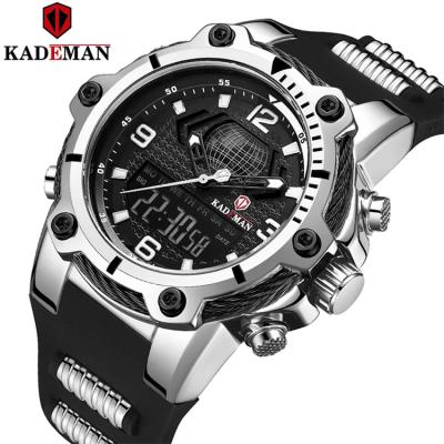 China New Top Luxury KADEMAN 9055 Alarm Brand Men Watch Quartz Strap Rubber Sport Military Watches Waterproof Wristwatch Clock for sale