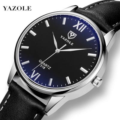 China Yazole Shock Resistant Men's Watch Simple Roman Scale Male Soft Leather Hook Needle Business Watch Quartz Clock Relogio Masculino 318 for sale