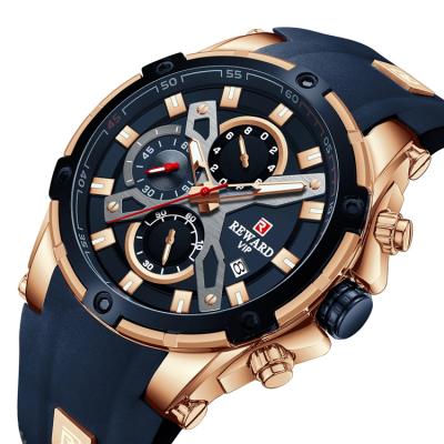 China New Automatic Date REWARD RD83016M Men's Multifunctional Chronograph Sports Watch Luminous Waterproof Silicone Calendar Wristwatches Watches for sale