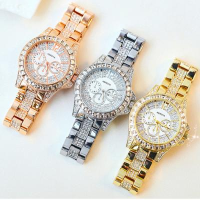 China 2021 Hip Hop Style Ladies Wristwatch Women Diamond Fashion Watch Hip Hop Steel Luxury Gold Set Stainless Wholesale Watches for sale