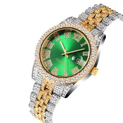 China 2021 Hip Hop Style Fashion Super Shine Iced Out Watch Around Diamond Quartz Luxury Gold Steel Clock Men Watch Trend for sale