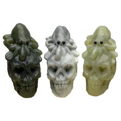 China China Wholesale Natural Crystal Opens Carving Xiuyan Jade Stone Hand Carved Octopus Skull Statue Quartz Witch Healing Gifts for sale