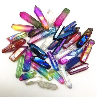 China Natural Crystal Point Ornament Crafts Healing Stones Decor Rainbow Quartz Feng Shui Wholesale Electroplated Red Titanium Aura Stick for sale