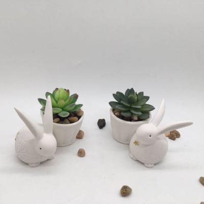 China Lowest Price Eco-friendly White Porcelain Decoration Easter Bunny Ceramic Flower Pot for sale