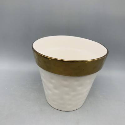 China White And Gold Modern Lowest Price Smooth Porcelain Plated Flower Pot for sale