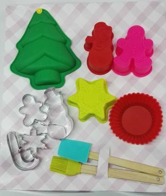 China Christmas Tree Cake Mold Silicone Brush Silicone Tools Stainless Steel Cartoon Viable Mold Turner Christmas Printing Spatula Baking Tongs for sale