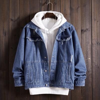 China Custom Logo Single Breasted Blue Plain Jean Jackets for sale