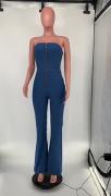 One Piece Denim Jump Suit Wide Leg With Front Zipper