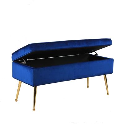 China Indoor Storage Bench Velvet Bench Stool With Metal Legs Electricplate Gold Clor for sale