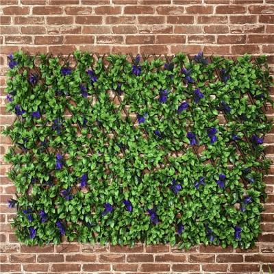 China Easily Assembled To The Balcony Artificial Leaf Wall Fence With 24 Walls Artificial Expanding Willow Trellis Flower Leaf for sale