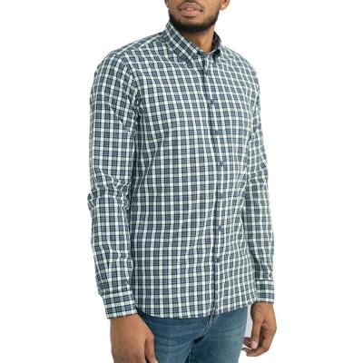 China Casual Classic Green Plaid Printed Student Shirts Breathable Men Long Sleeve Shirts for sale