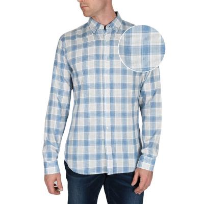 China Simple Casual Plaid Pattern Printing Long Slim Sleeve Men's Casual Shirts for sale