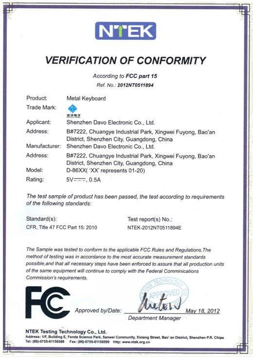 FCC - Shenzhen Davo Electronic Co., Ltd.