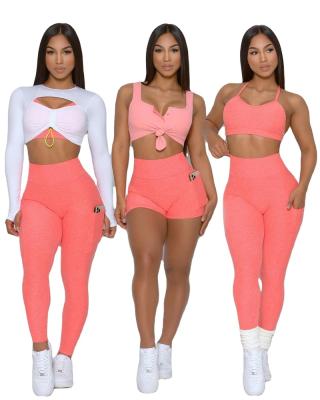 China Breathable Wholesale G31 Gym Fitness Wear 2 Piece Set Women Active Sportswear Sets Cycling Workout Yoga Short Pants Two Piece Set for sale